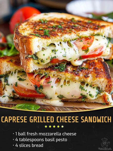 Healthy Grilled Cheese, Caprese Grilled Cheese, Pesto Wrap, Grilled Cheese Sandwich Recipe, Cheese Sandwich Recipe, Mozzarella Sandwich, Caprese Sandwich, Bacon Grilled Cheese, Grill Cheese Sandwich Recipes