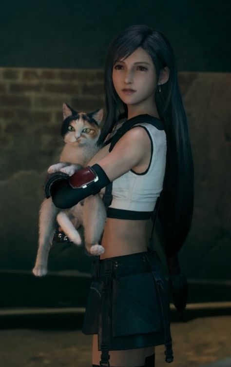 Final Fantasy VII Remake. Tifa holding one of Wedge’s cats (pt.1) Holding A Cat, Tifa Lockhart, Final Fantasy Vii Remake, Final Fantasy Vii, Final Fantasy, A Cat, On Twitter, Twitter