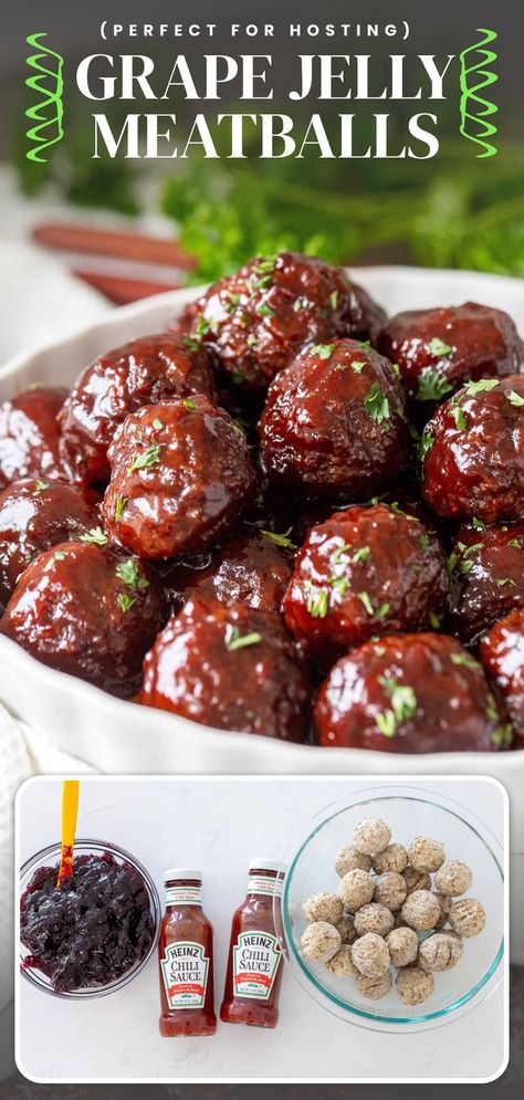 Cocktail Meatballs Grape Jelly, Meatballs Grape Jelly Chili Sauce, Cocktail Meatballs Crockpot, Easy Cocktail Meatballs, Meatballs Grape Jelly, Grape Jelly Chili Sauce, Frozen Meatballs Crockpot, Grape Appetizers, Grape Jelly Meatballs Recipe