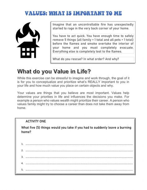 Core Values Worksheet, Values Clarification, Values Worksheet, Values And Morals, Family Therapy Activities, Anger Worksheets, Journal Exercise, January Journal, Moral Development