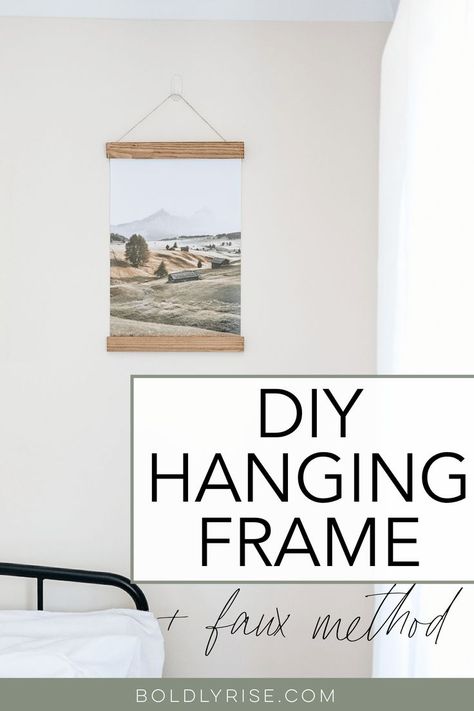 These hanging frames are so easy and enjoyable to make on your own! They're perfect for changing out your prints/posters and work well with several different decor styles. Learn how to make your own with these simple steps. Wanting a cheaper and easier method? I've got a faux DIY hanging frame for you to get the same look on a cheaper dime. Diy Hanging Frame, Diy Hanging Canvas, Hang Canvas Without Frame, Diy Poster Frame, Business Poster, Hanging Fabric, Diy Picture Frames, Fabric Pictures, Hanging Paintings