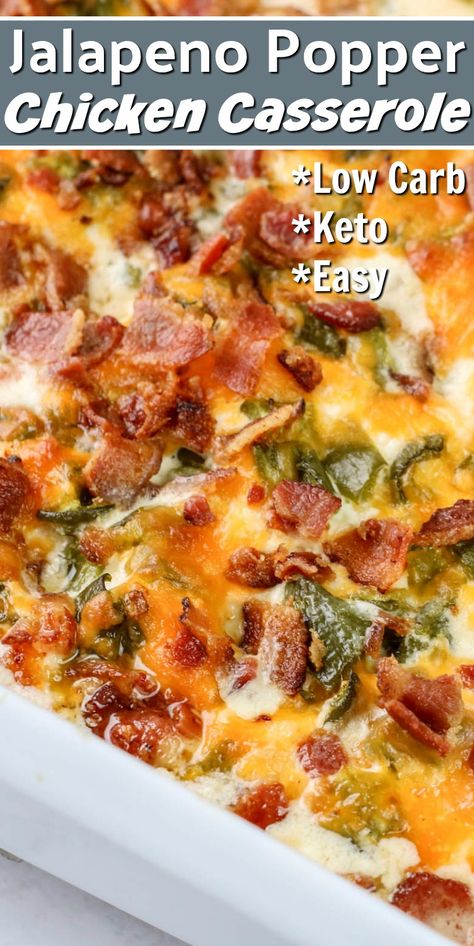 Popper Chicken Casserole, Popper Chicken, Jalapeno Popper Chicken, Low Carb Low Fat Recipes, Low Carb Casseroles, Low Carb Chicken Recipes, Boiled Egg Diet Plan, Jalapeno Popper, Best Low Carb Recipes