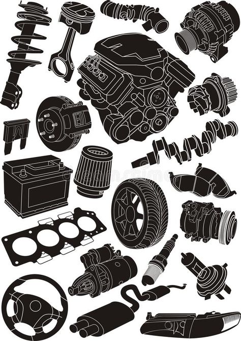 Car parts. Set of car part silhouettes , #AFF, #Set, #parts, #Car, #silhouettes, #part #ad Piston Design, Cheap Used Cars, Mechanic Garage, Japanese Used Cars, Used Car Parts, Car Finance, Car Loans, Car Set, Bmw Cars