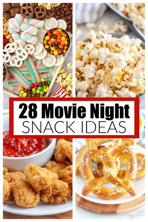 Movie Party Snack Ideas, Tv Snacks Movie Nights, Snacks For Movies At Home, Movie Night Themed Birthday Party Snack Bar, Movie Night Snack Ideas For Adults, Holiday Movie Night Snacks, Home Movie Snacks, Hosting Movie Night, Girl Movie Night Ideas