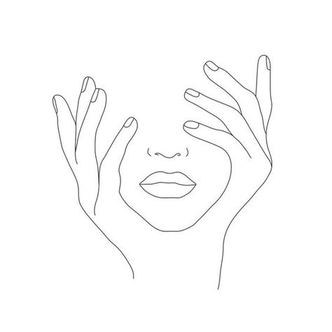 Wash Face Line Art Drawings Overthinking, Line Art Overthinking, Woman With Hands On Face, She Logo, Hands On Face, Embroidered Canvas Art, Line Art Woman, Face Line Drawing, Minimal Line Art