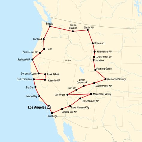 California To Yellowstone Road Trips, Road Trip Map America, West Coast Camping Roadtrip, Road Trip Across The United States, Pch Road Trip Aesthetic, Road Trip Routes United States, West Coast National Park Road Trip, North West Road Trip, Out West Road Trip