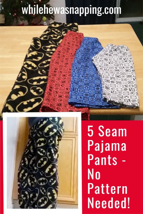 These 5 seam pajama pants are a quick, easy, and super comfy project! The steps are simple. The fit is relaxed, so cuts and seams don’t have to be perfect . The more 5 Seam Pajama Pants you make, the faster you’ll get. Before you know it, you’ll go from measuring your fabric to wearing your pants in an hour! Pajama Pant Patterns, Pajama Pants Pattern Free Printable, Easy Pajamas To Sew, How To Make Pajamas, Sew Pajama Set, How To Make Pajama Pants, Pajama Bottoms Pattern, Pajama Pants Pattern Free Women, Christmas Pajamas Diy