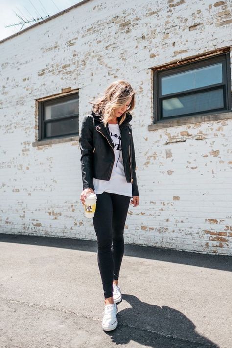 Suzanne of My Kind Of Sweet shares 3 Ways To Style A Moto Jacket with Nordstrom for the Nordstrom Anniversary Sale | my kind of sweet | outfit ideas | women's fashion | what to wear | mom style | athleisure style @nordstrom #nordstrom #fashion #style Moto Jacket Outfit, Athleisure Outfits Summer, Over 40 Outfits, Party Jacket, Black Leggings Outfit, Womens Black Booties, How To Wear Leggings, Estilo Indie, Oufits Casual