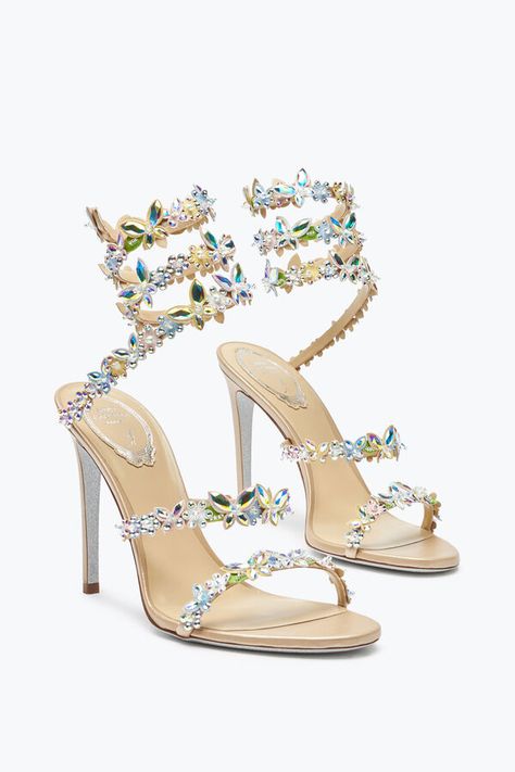 Expensive Heels, Aesthetic Heels, Fancy Heels, Luxury Heels, Classy Shoes, Nude Sandals, Rene Caovilla, Fancy Shoes, Wrap Sandals