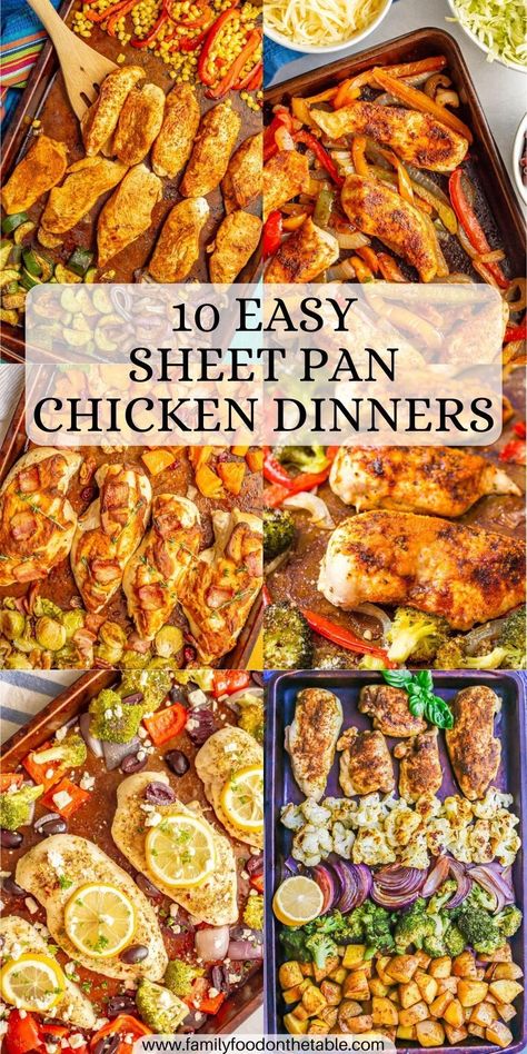 Sheet pan chicken dinners make it a breeze to get a well-rounded meal on the table without a lot of effort. Check out these 10 delicious sheet pan dinners for tons of different flavor ideas your family will love! Essen, Sheet Pan Dinners Healthy, Pan Dinner Recipes, Easy Sheet Pan Dinner, Sheet Pan Meals Chicken, Easy Sheet Pan Dinners, Sheet Pan Suppers, Sheet Pan Dinners Recipes, Sheet Pan Chicken