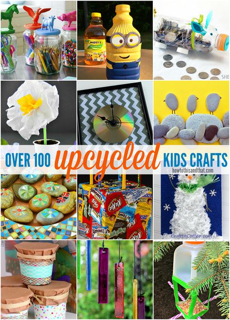 Over 100 Fantastic Upcycled Kids Crafts Upcycling Projects For Kids, Upcycle Kids, Diy Recycled Projects, Recycled Crafts Kids, Upcycle Crafts Diy, Recycled Art Projects, How To Recycle, Upcycled Projects, Upcycled Art