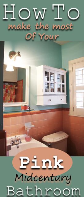 Pink Bathroom Update Ideas, Pink Tiled Bathroom Ideas, Retro Modern Bathroom Ideas, Updated 1950s Bathroom, Mid Century Pink Bathroom, Retro Bathroom Decor Ideas, Bathrooms With Pink Tile, Masculine Pink Bathroom, Pink Tile Bathrooms