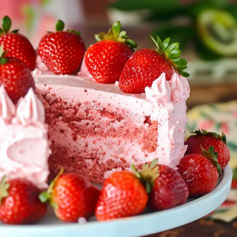 Pie, Real Strawberry Cake, Strawberry Cake Recipes Homemade, Strawberry Bliss Pound Cake, Moist Strawberry Cake Recipe, Easy Cake Recipes Simple, Homemade Strawberry Cake From Scratch, Vintage Strawberry Cake, Strawberry Cake Ideas