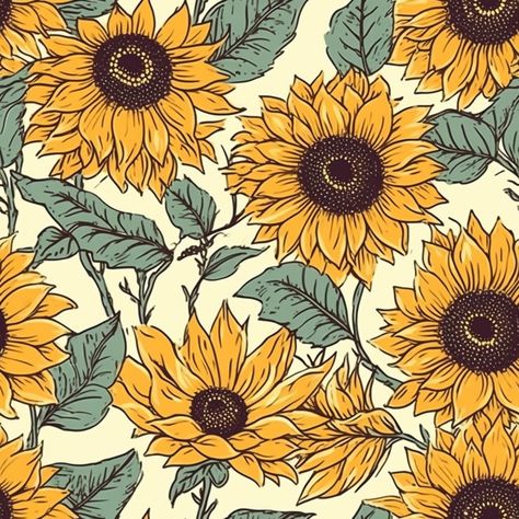 This Sunflower Illustration is perfect for summertime. It is a seamless pattern and can be used in paper crafts, post cards, prints, wedding invitations, birthdays, and so much more! this is a digital download only, and intended for personal use only. Sunflower Pattern Design, Sunflower Border Design, Sunflower Digital Art, Sunflower Print Pattern, Sunflower Illustration, Sunflower Images, Sunflowers Background, Sunflower Drawing, Sunflower Art