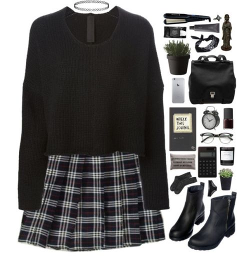 #fashion #style #outfit #ootd Goth Uniform, 2014 Outfits, Lydia Martin Outfits, Dark Outfit, Uniform School, Slay Outfits, Nerd Fashion, Alt Outfits, Cute Skirt Outfits