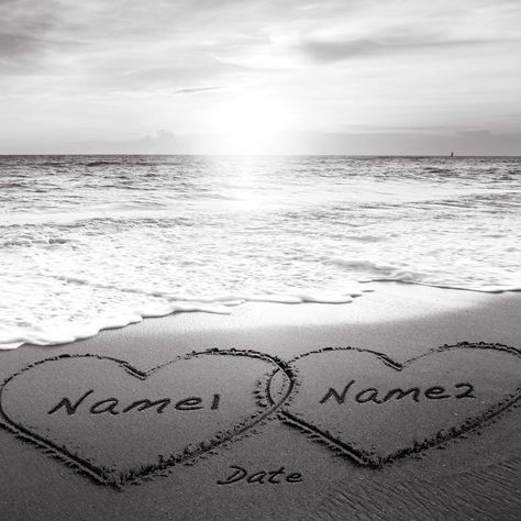 Amazon.com: Heart and Heart at Beautiful Sunrise Black and White Unique Personalized Photo or Canvas Prints with Couple's Names and Special Date on Beach,Perfect Present Love Gift for Anniversary,Wedding : Handmade Products Date On Beach, Beach Love Couple, Beach Heart, Beach Canvas Art, Couple Pic, Couple Painting, Gift For Anniversary, Couples Anniversary, Ocean Decor