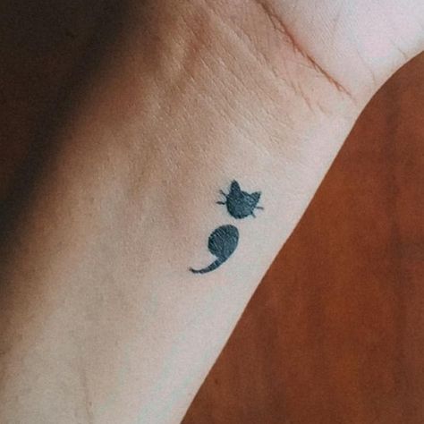 semicolon cat tattoo - Sun And Moon Semicolon, Cat Tattoo Placement Ideas, Cat Tattoo In Memory, Cat Semi Colon Tattoos, Semi Colon Bird Tattoo, To Do List Tattoo, Cat Tatoos Idea, Semicolon Cat Tattoo, Butterfly Cat Tattoo