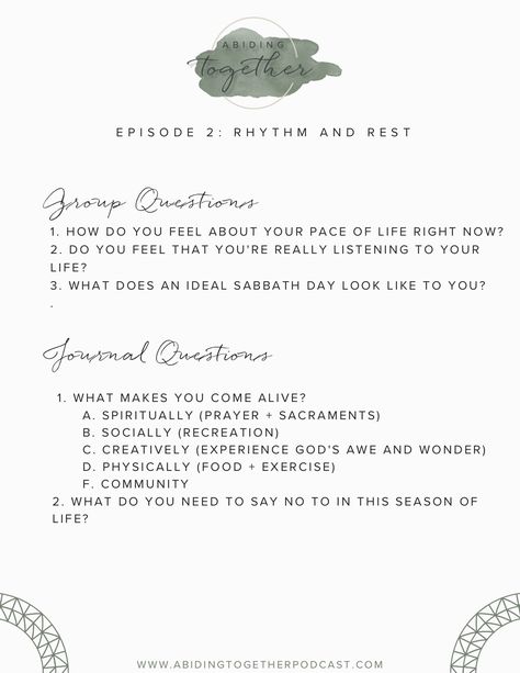 "The purpose of journeying together in spiritual friendship and spiritual community (whether there are just two of you or whether you are in a small group) is to listen to one another's desire for God, to nurture that desire in each other and to support one another in seeking a way of life that is consistent with that desire. ” Ruth Haley Barton, Sacred Rhythms: Arranging Our Lives for Spiritual Transformation In this episode we talk about busyness vs rest, choosing to live the abundant life, w Spiritual Rest, Spiritual Friendship, Shark In The Ocean, Prayer Room Ideas, Spiritual Community, Soul Care, Sabbath Day, Spiritual Transformation, Prayer Room