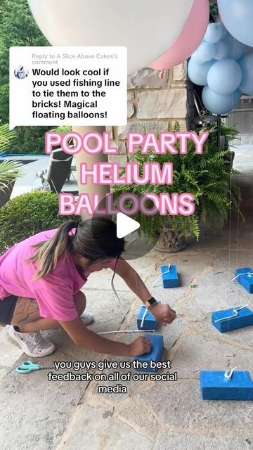 Party Hop 🎉 Balloons 🎈 on Instagram: "Fishing wire is now our go to this summer 🤩 for helium pool balloons 🎈 Definitely would do the 260 again for extra safety 🤣 Let us know what you think of this baby shower balloon setup 💙💖🎉

#balloondecor #heliumballoons #babyshower #poolparty #partydecorations #partyplanner #balloons #party #partyideas #balloonstylist #events" Helium Balloons In Pool, Pool Balloon Decorations, Balloons In Pool, Pool Party Balloons, Pool Balloons, Inside Pool, Balloon Clusters, Floating Balloons, Balloons Party