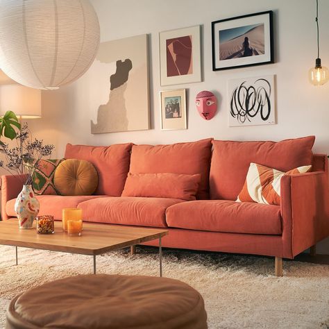 Coral Sofa, Orange Couch, Orange Sofa, Red Couch, Living Room Orange, Corner Sofa Set, Sofa Living, Comfortable Sofa, Living Room Inspo