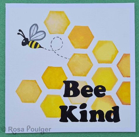 Yellow honeycomb and a bee with the words 'Bee Kind' painted in Acrylics Painting Pottery Plates, Honey Bee Drawing, Pottery Painting Ideas Easy, Mars Black, Paint Program, Old Book Crafts, Bee Drawing, Microsoft Paint, Baby Art Projects