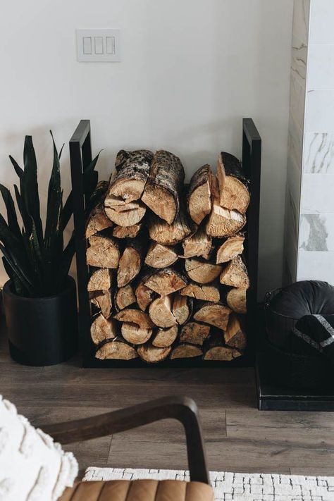 Diy Firewood Storage Indoor, Wood Holder For Fireplace, Firewood Holder Indoor, Indoor Log Holder, Indoor Log Storage, Fire Wood Storage, Indoor Firewood Rack, Firewood Stand, Firewood Storage Indoor