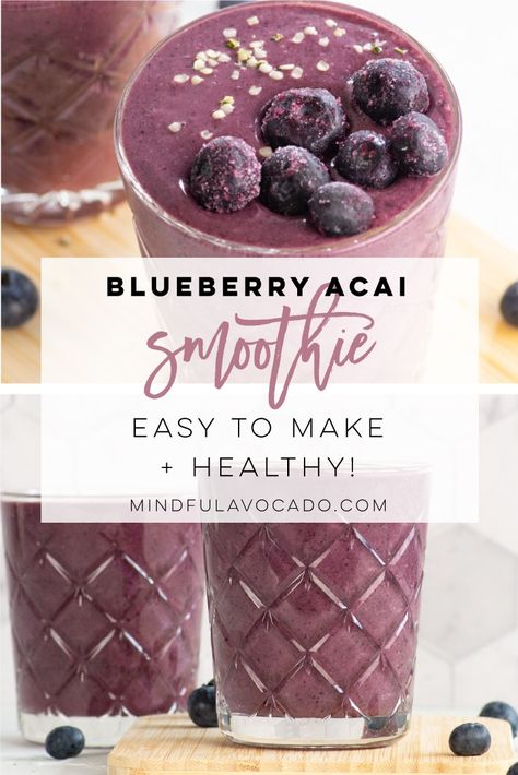 Acai smoothie recipe is so easy to make and healthy! It's naturally sweetened, even kids will enjoy! #acaismoothie #blueberryacai #vegansmoothie #healthysmoothie | Mindful Avocado Acai Protein Smoothie, Acai Smoothie Recipe Healthy, Açaí Smoothie Recipe, Açai Smoothie, Acai Smoothie Recipe, Açaí Smoothie, Smoothies Easy, Katherine Middleton, Berry Smoothies