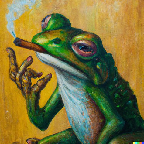 Frog With Tongue Out, Frog Oil Painting, Frog Painting Ideas On Canvas, Funny Frog Painting, Funky Art Inspiration, Frog Painting Ideas, Reptile Painting, Weird Paintings, Frog Pfp