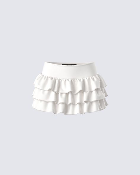 Fable Ivory Ruffle Micro Mini Skirt Mini Ruffle Skirt, White Ruffle Mini Skirt, Ruffle Skirt Outfit, White Ruffle Skirt, Fuzzy Skirt, Wrap Shirt Dress, Satin Mini Skirt, Dr Closet, Bow Skirt