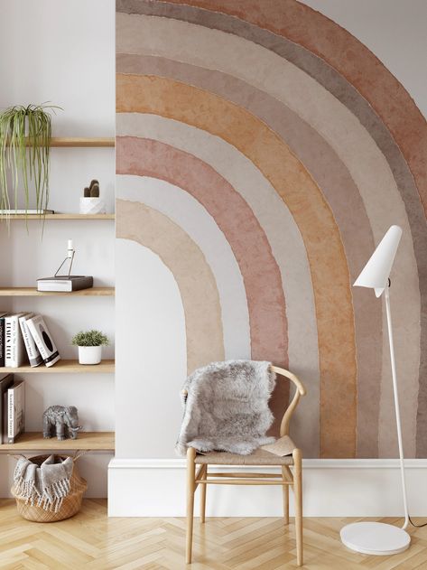 Wall Decal 1018 RAINBOW Terracotta Mural Peel & Stick Fabric Vinyl Kids Bedroom Bohemian Nursery Playroom Décor Watercolor Art Boho Rainbow - Etsy Wall Decal, Boho Childrens Room, Terracotta Mural, Bedroom Bohemian, Bohemian Nursery, Nursery Playroom, Nursery Inspo, Playroom Decor, Boho Rainbow