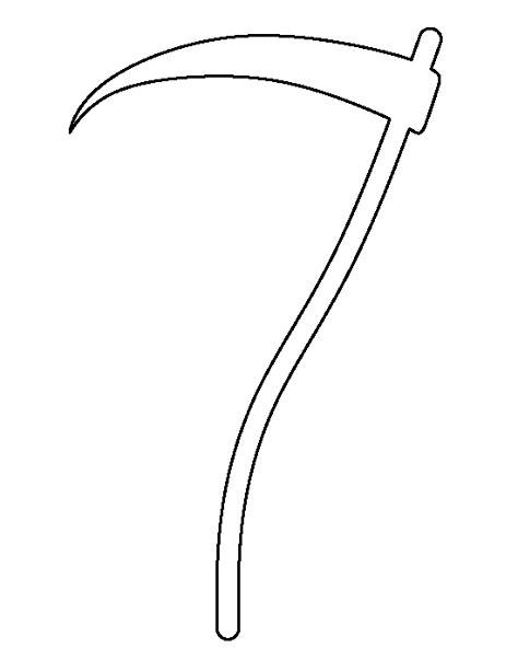 Scythe pattern. Use the printable outline for crafts, creating stencils, scrapbooking, and more. Free PDF template to download and print at http://patternuniverse.com/download/scythe-pattern/ Scythe Outline, Scythe Tattoo Simple, Scythe Sketch, Small Scythe Tattoo, Scythe Drawing, Sythe Designs, Scythe Tattoo Design, Scythe Design, Scythe Tattoo