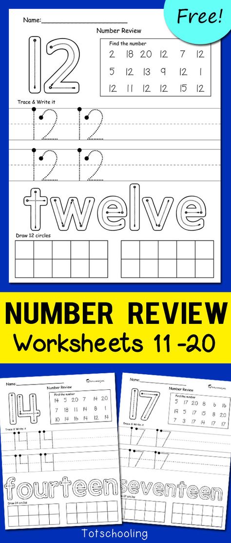 11-20 Worksheets Free, Number 11 Worksheet Kindergarten, Kindergarten Numbers Worksheets, Teen Numbers Worksheet, 10-20 Worksheets, Numbers 11 20 Kindergarten, Kindergarten Math Free Printables, Count By 10s Kindergarten Free Printable, Tracing Numbers 11-20 Free Printable