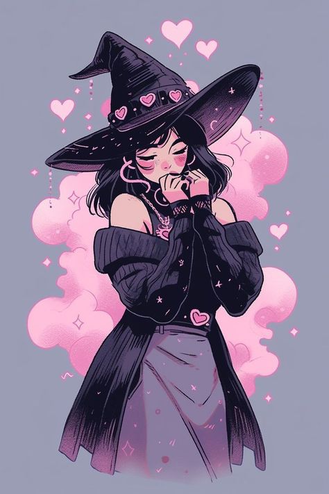 Witch Pfp Aesthetic Dark, Short Hair Witch Art, Anime Witch Aesthetic, Witch Widget, Drawings Of Witches, Cute Witch Character Design, Witch Profile Picture, Witch Vibes Aesthetic, Halloween Witch Aesthetic