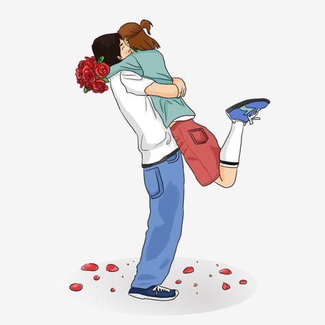 Hugs Couple Romantic, Rose Flower Illustration, Rose Day Pic, Hugs Couple, Rose Couple, Romantic Hug, Hug Cartoon, Valentines Day Romantic, Hug Illustration