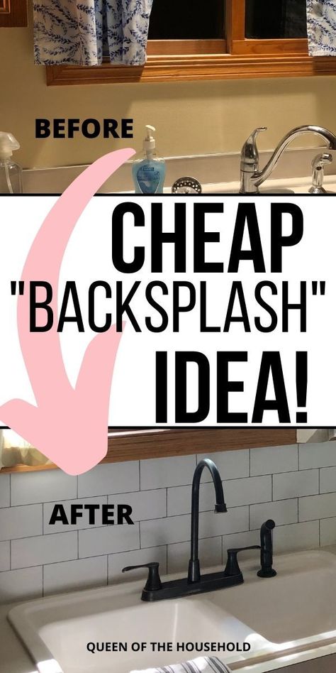 Are you looking for a cheap way to put up a backsplash? This is an inexpensive DIY anyone on can do on a super small budget. But it will make a big impact in your kitchen! Diy Kitchen Backsplash Cheap, Inexpensive Backsplash Ideas, Cheap Kitchen Backsplash, Kitchen Backslash, Easy Kitchen Backsplash, Creative Kitchen Backsplash, Cheap Kitchen Makeover, Cleaning And Organization, Kitchen Sink Diy