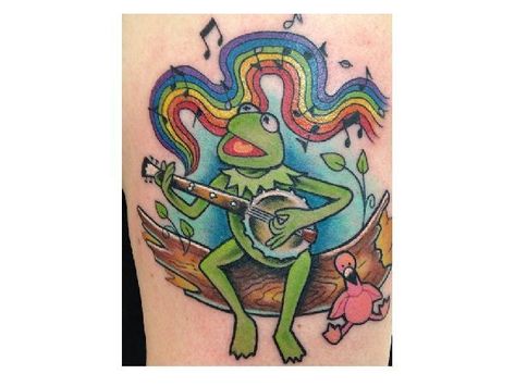 10 Cute Kermit the Frog Tattoo Designs Design Press Kermit The Frog Tattoo, Kermit Tattoo, Muppet Tattoo, Disney Sleeve Tattoos, Anatomy Tattoo, Girl Power Tattoo, Frog Tattoo, Polynesian Tattoos, Party Tattoos