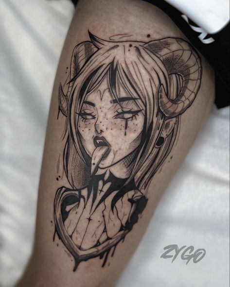 Demon Horns Tattoo, Horned God Tattoo, Demon Lady Tattoo, Devil Girl Tattoo, Demon Girl Tattoo, Demonic Tattoos, Incubus Tattoo, Angel Demon Tattoo, Horns Tattoo