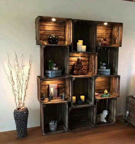 Diy Rustic Home, Dekor Diy, Wooden Crates, Decor Minimalist, Easy Home Decor, Diy Pallet Furniture, Rustic Diy, Decor Rustic, Pallet Furniture