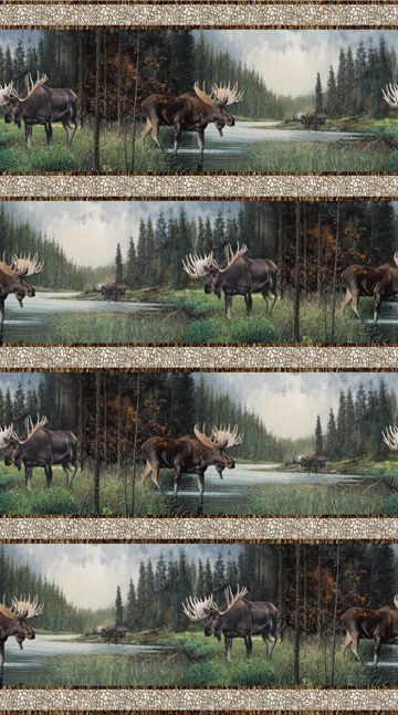 Northcott Mountains Quilt, Moose Quilt, Tumbling Blocks Quilt, Fabric Panel Quilts, Mountain Quilts, Horse Fabric, Northcott Fabrics, Deer Art, Animal Quilts