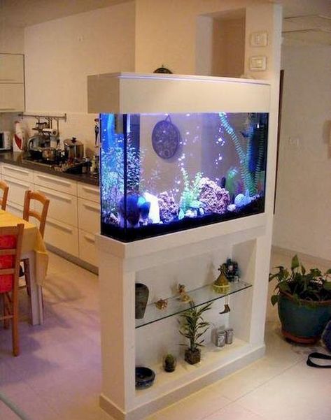 HomelySmart | 11 Unbelievable Home Aquarium Setup That Will Make Your Jaw Drop - HomelySmart Wall Aquarium, Aquarium Stand, Home Aquarium, Living Room Partition, Living Room Partition Design, Aquarium Design, Room Partition Designs, Partition Design, Room Partition