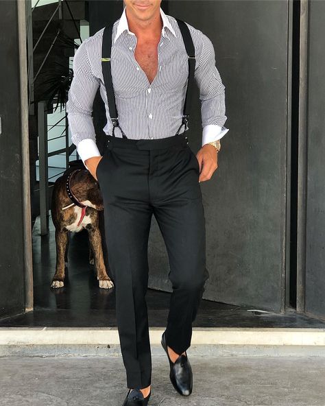 #black #stripes #sport #suspenders #summer #loafers #absolutebespoke Suspenders Men Fashion, Suspenders Fashion, Summer Loafers, Suspenders Outfit, Phone Card Holder, Outfit Elegantes, Suspenders Men, Stylish Men Casual, Suits Clothing