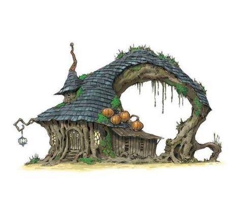 Fantasy Home Exterior Concept Art, Tree House Illustration Concept Art, Fantasy Houses Art Drawings, Mushroom House Concept Art, Fantasy Concept Art House, Witch House Concept Art, Fantasy Buildings Concept Art, Fairy House Concept Art, Fantasy Architecture Concept Art