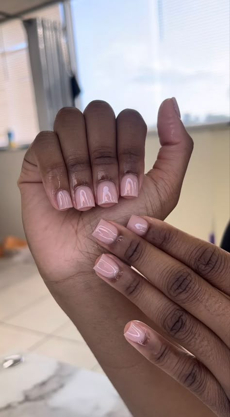 Square Acrylic Overlay Nails, Acrylic Over Real Nails, Neutral Overlay Nails, Short Natural Pink Acrylic Nails, Real Nails With Acrylic Overlay, American Tip Nails Gel, Acrylic Overlay Nails Summer, Acrylic On Real Nails, X Short Acrylic Nails