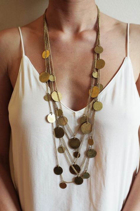 Layered Coin Necklace. http://shopsoko.com/collections/sc2013-kenya/products/alex-layered-coin-necklace #shopsoko #kenyacollection #artisans #ethicalfashion #handmade #oneofakind #brass #coin #necklace Layered Coin Necklace, Gem Necklace, Brass Necklace, Coin Jewelry, Coin Necklace, Diy Necklace, Kenya, Fair Trade, Washer Necklace