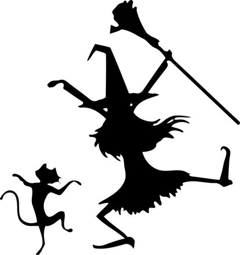 Halloween Dancing Witch and Cat Silhouette, Template, stencil, sjabloon. Fall Templates, Halloween Minis, Witch And Cat, Halloween Safety Tips, Witches Tea, Halloween Safety, Witch Silhouette, Halloween Dance, Cricut Halloween