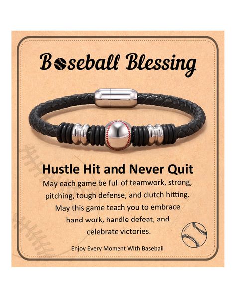 PRICES MAY VARY. [ Baseball Bracelet ] The baseball leather bracelet will show your love for baseball and sport, reminding you that faith and sportsmanship go hand in hand [ Baseball Party Favors ] This bracelet is a meaningful gift for baseball players, baseball teams, baseball fans, sons, grandsons, friends, and yourself on graduation, baseball senior night, birthday, Christmas, Valentine's Day, and Other Anniversaries [ Sport Gifts for Teen ] Made from black leather and stainless steel, this Baseball Senior Night, Brother Gift Ideas, Soccer Bracelet, Baseball Party Favors, Brother Ideas, Athletic Director, Baseball Team Gift, Baseball Ideas, Teen Gifts