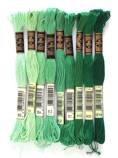 Dmc Green Palette, Dmc Floss Chart, Colour Shade Card, Braided Friendship Bracelets, Cross Stitch Pattern Maker, Cross Stitch Floss, Dmc Embroidery, Sewing Room Organization, Cross Stitch Thread