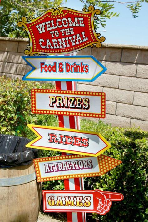 Circus + Carnival Extravaganza Birthday Party - Kara's Party Ideas - The Place for All Things Party Carnival Signs, College Events, 4de Verjaardag, Birthday Carnival, Carnival Decorations, Circus Carnival Party, Circus Theme Party, Carnival Food, Carnival Wedding