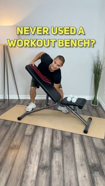 Justin Agustin on Instagram: "How to use a workout bench to train your full body with dumbbells. Use a weight that will allow you to lift 10 to 15 repetitions for 3 sets. Progress as you get stronger. Hope it helps! ___________________ No bench, no weights? No prob! Start your journey to becoming a stronger and healthier YOU at justinagustin.com Enjoy full length beginner exercises with low impact modifications for all fitness levels. Exercise from the comfort of your own home with no fanc Bench Exercises Workout, At Home Bench Workouts, Home Bench Workout, Bench Workout Women At Home, Workout Bench Exercises For Women, Dumbbell Bench Workout, Bench Workout Women, Bench Workouts For Women, Workout Bench Exercises