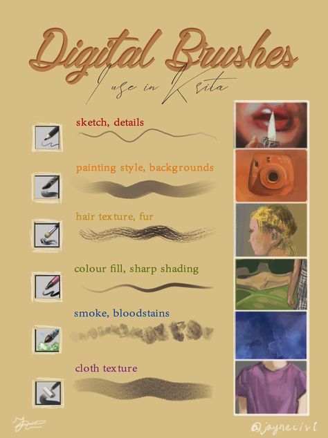 Krita brushes by jayneciri Krita Custom Brushes, Krita Coloring Tutorial, Krita Brushes Lineart, Digital Art Tutorial Beginner Krita, Krita Tutorial Step By Step, How To Use Krita, Krita Brushes Settings, Digital Art Tips Krita, Digital Art Tutorial Krita